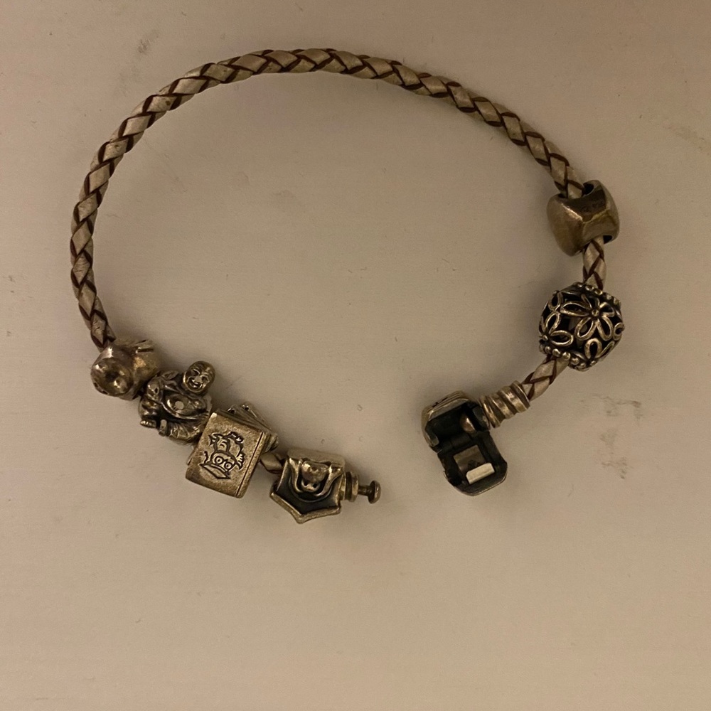Pandora leather charm bracelet with charms